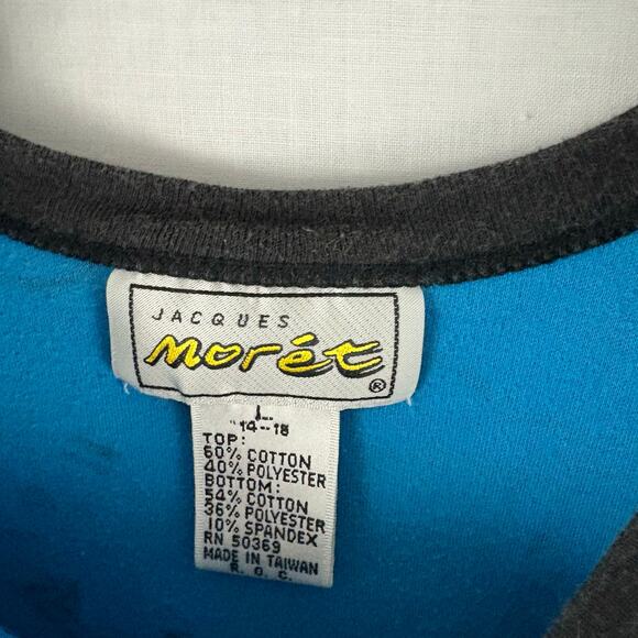 Vintage 80s Jacques Moret Cap Sleeve Bodysuit Leotard-Black Blue Large - Picture 4 of 6